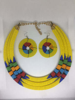Yellow Beaded Three Tier Necklace