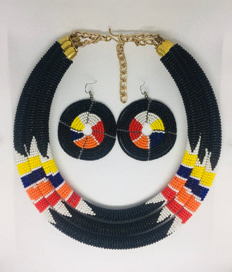 Black Beaded Three Tier Necklace