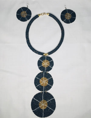 Black Beaded Necklace and Earrings
