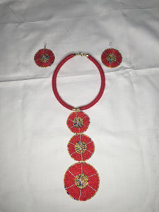Red Beaded Necklace and Earrings