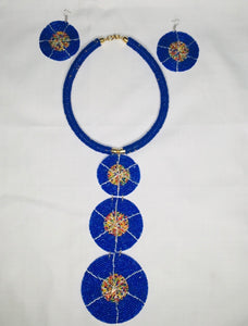 Blue Beaded Necklace and Earrings